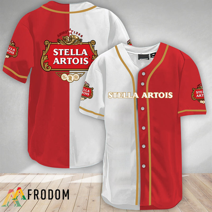 White And Red Split Stella Artois Baseball Jersey
