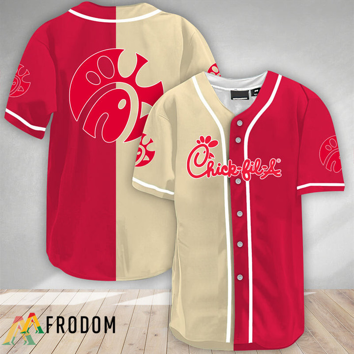 Beige And Red Split Chick Fil A Baseball Jersey