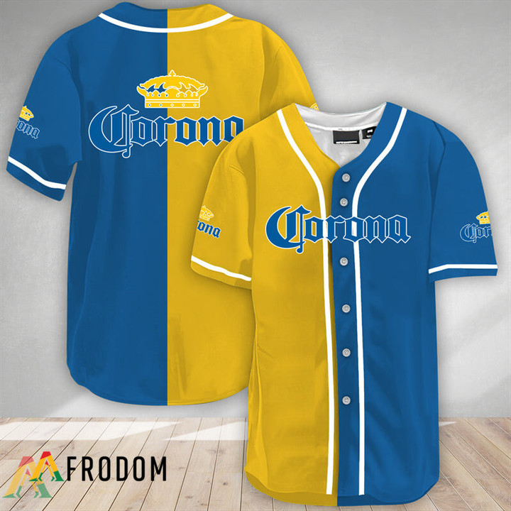 Yellow And Blue Split Corona Extra Baseball Jersey
