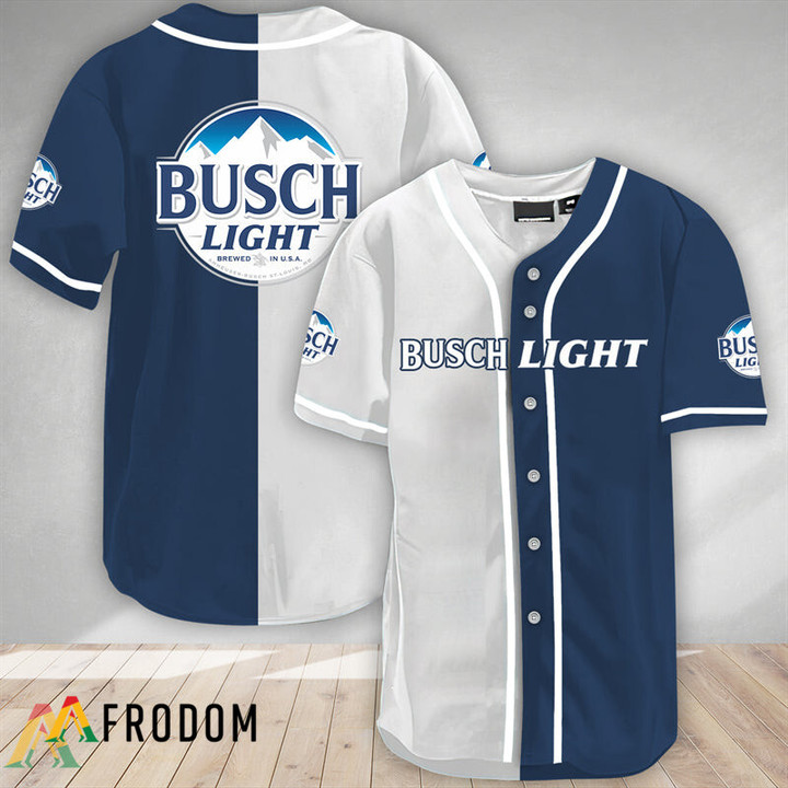 White And Navi Split Busch Light Baseball Jersey