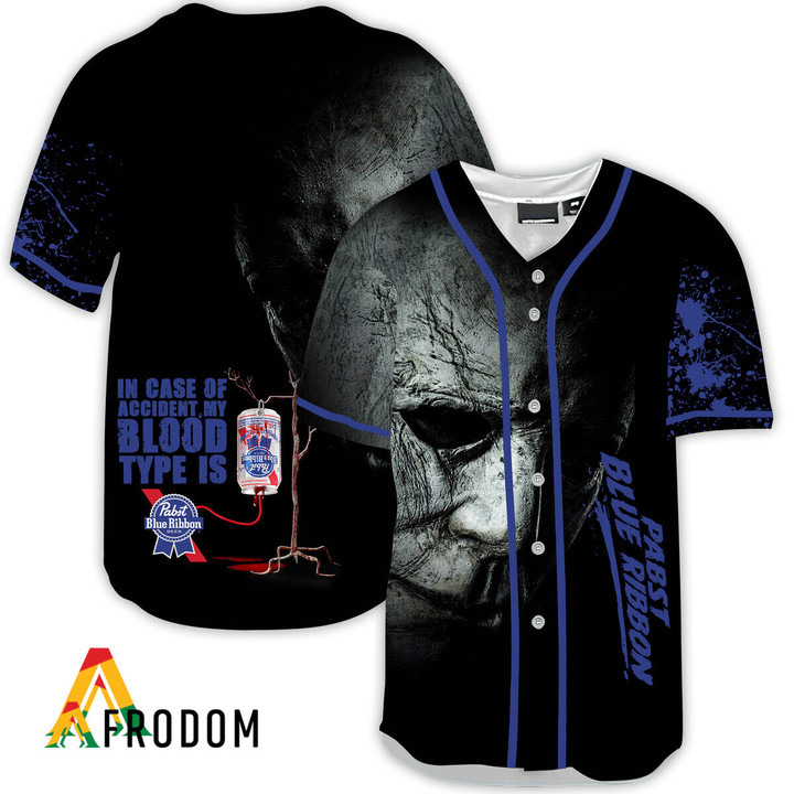 Halloween Horror Michael Myers Pabst Blue Ribbon Baseball Jersey