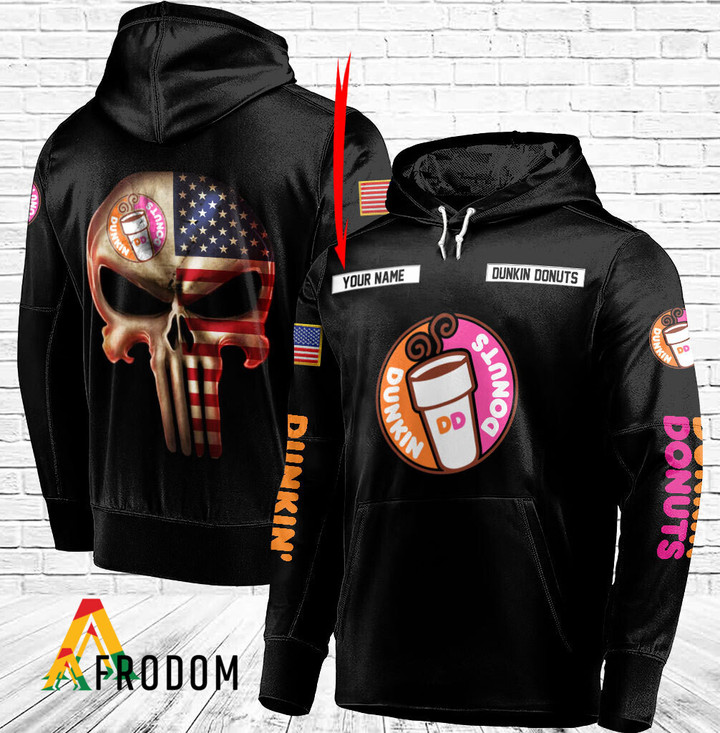  Personalized Black USA Flag Skull Dunkin Donut Hoodie