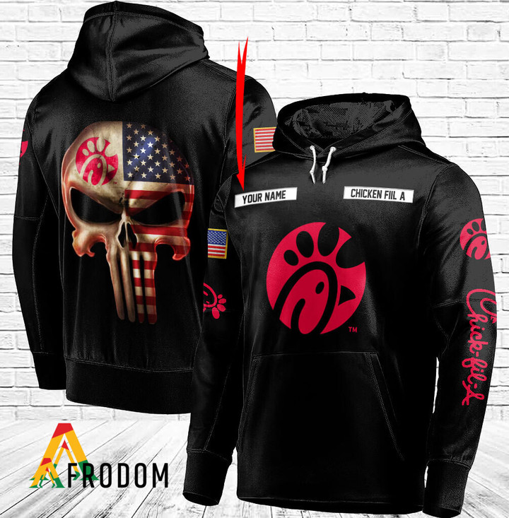 Personalized Black USA Flag Skull Chick Fil A Hoodie