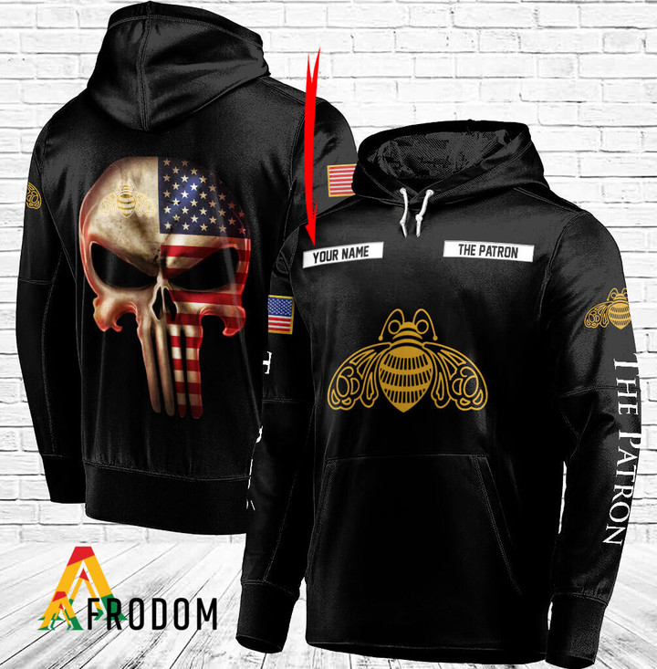 Personalized Black USA Flag Skull The Patron Hoodie