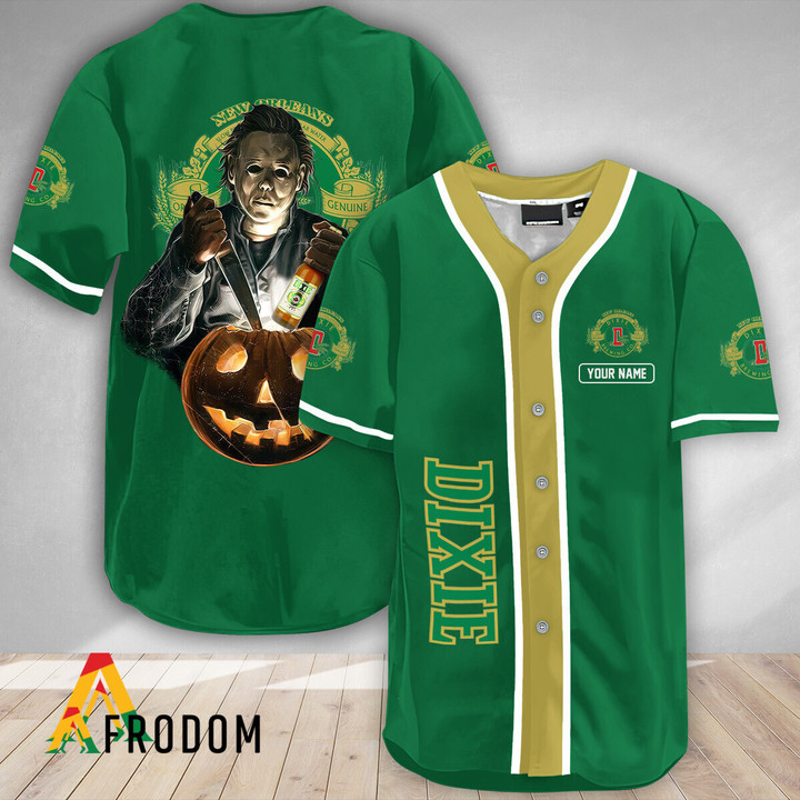 Personalized Scary Michael Myers Pumpkin Dixie Beer Baseball Jersey