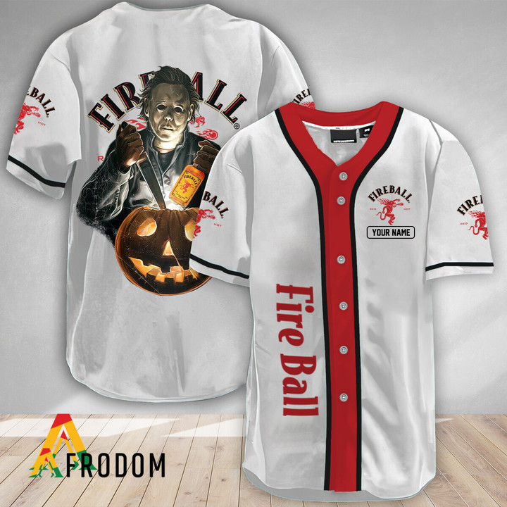 Personalized Scary Michael Myers Pumpkin Fireball Baseball Jersey