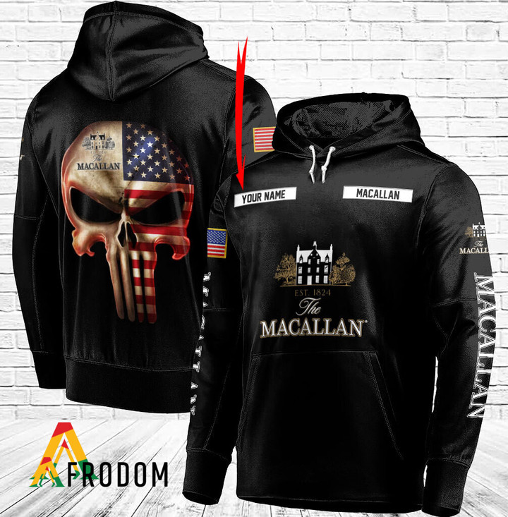 Personalized Black USA Flag Skull The Macallan Hoodie