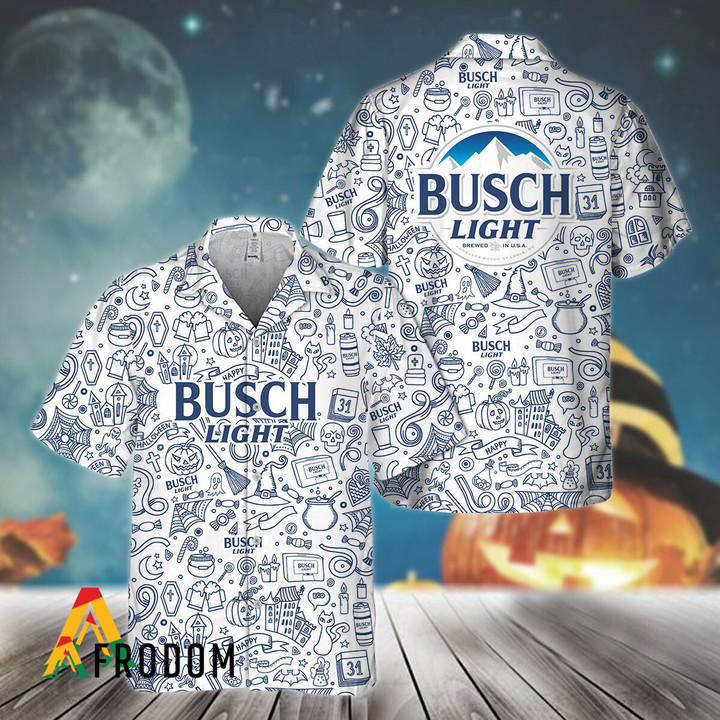 Happy Halloween Doodle Art Busch Light Hawaiian Shirt