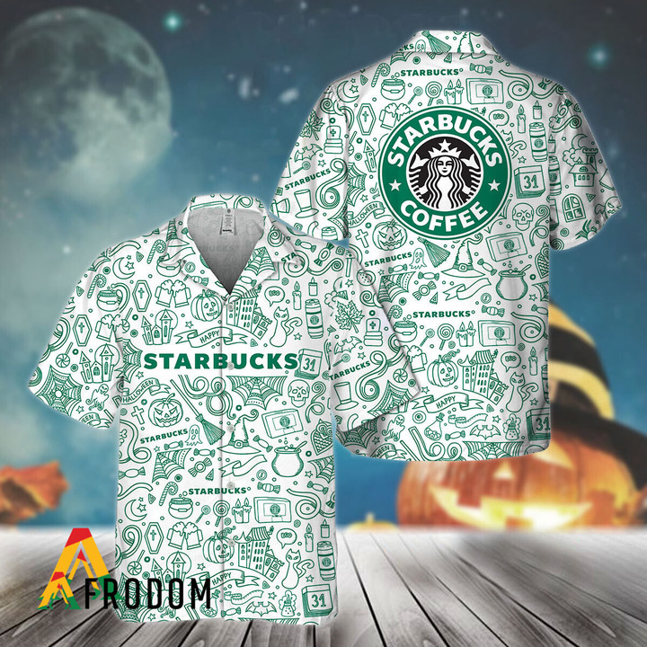 Happy Halloween Doodle Art Starbucks Coffee Hawaiian Shirt