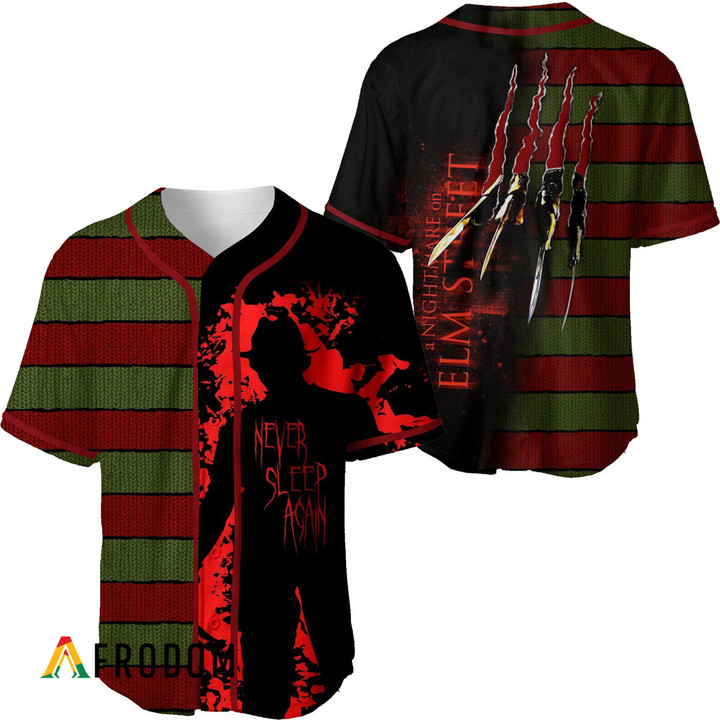Freddy Krueger Never Sleep Again Nightmare Elm Street Baseball Jersey