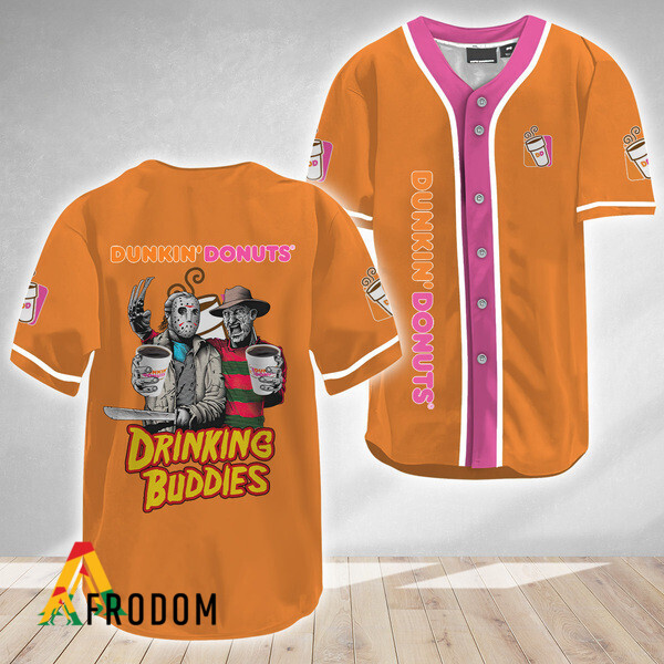 Horror Freddy Jason Drinking Buddies Dunkin Donuts Baseball Jersey