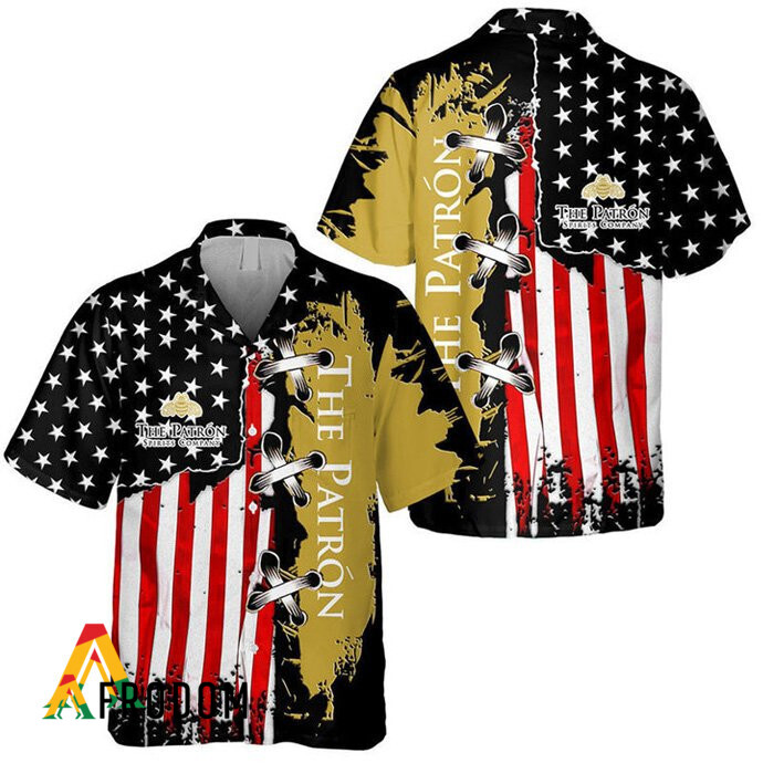 Vintage USA Flag Patrón Tequila Hawaiian Shirt