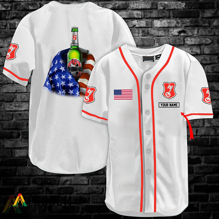 Personalized Vintage White USA Flag Beck's Jersey Shirt