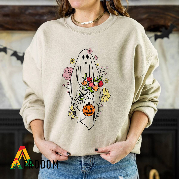 Halloween Ghost Floral Pumpkin Sweatshirt 