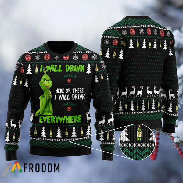 I Will Drink Jameson Whisky Everywhere Christmas Ugly Sweater