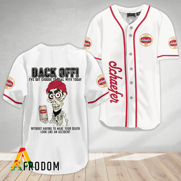 Achmed Back Off With Schaefer Beer Baseball Jersey