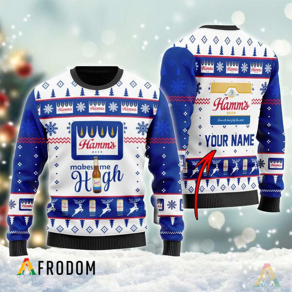 Personalized Hamm's Beer Makes Me High Christmas Ugly Sweater