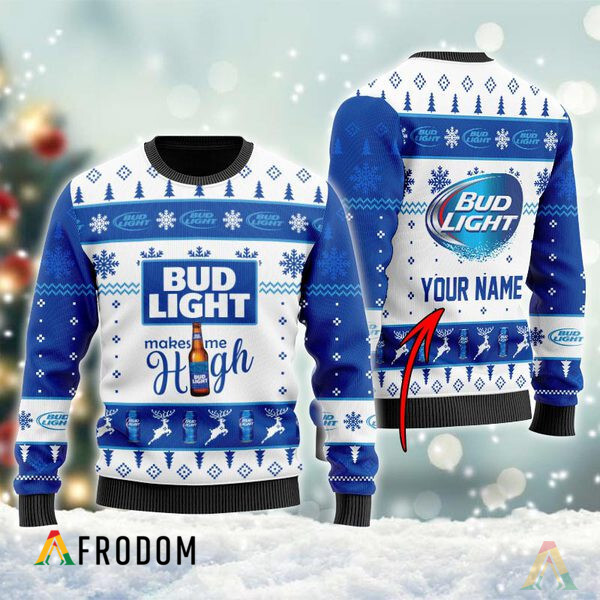 Personalized Bud Light Makes Me High Christmas Ugly Sweater