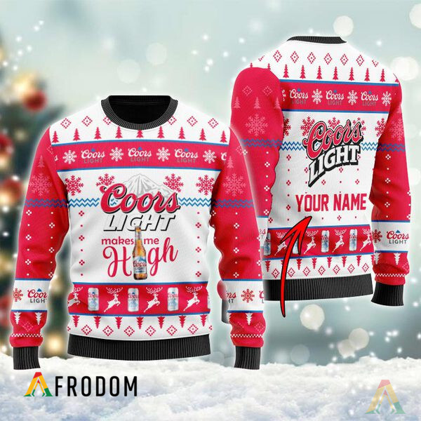 Personalized Coors Light Makes Me High Christmas Ugly Sweater