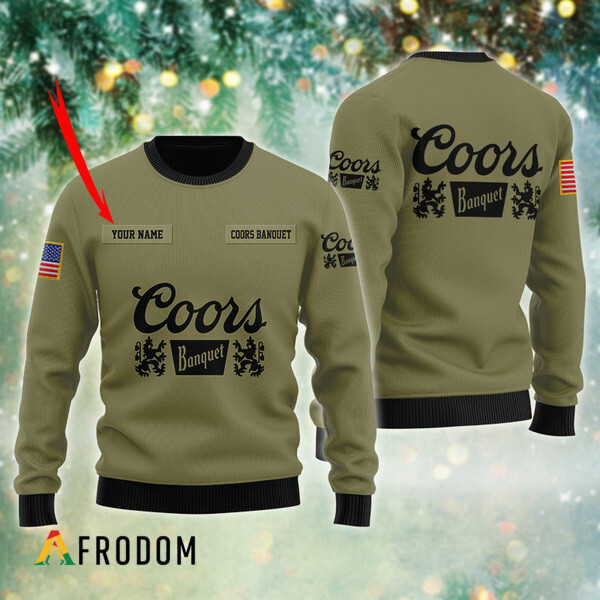 Personalized Coors Banquet Flag Military Green Christmas Sweater
