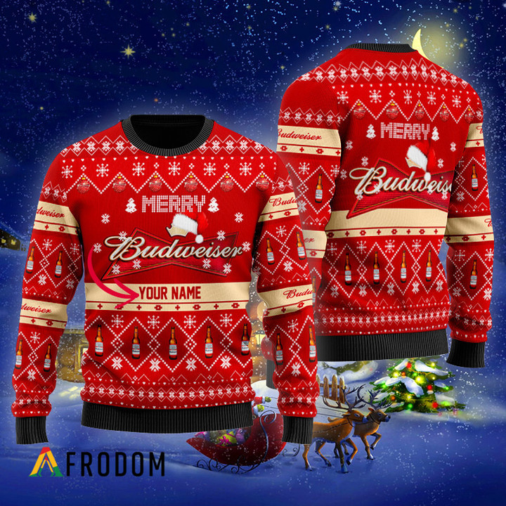 Personalized Merry Budweiser Beer Christmas Ugly Sweater