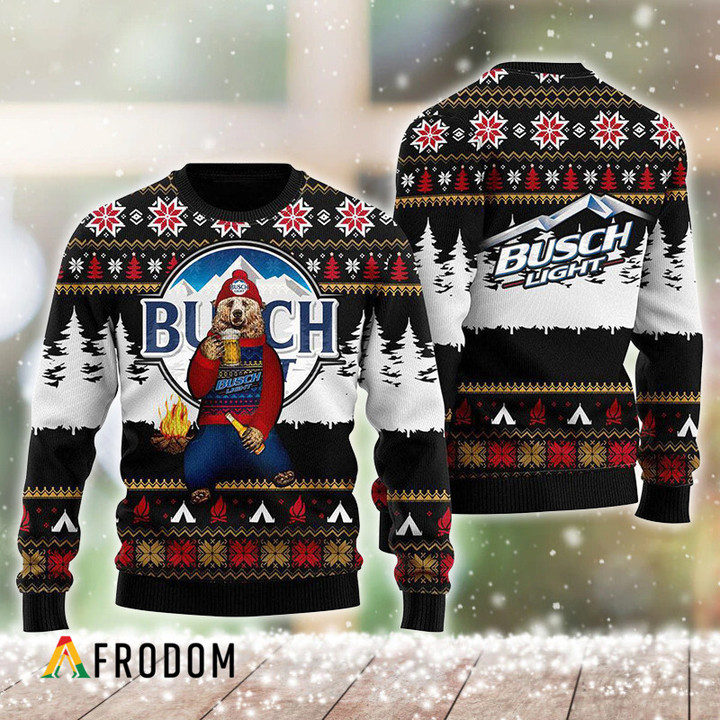 Bear Drinking Busch Light Christmas Ugly Sweater