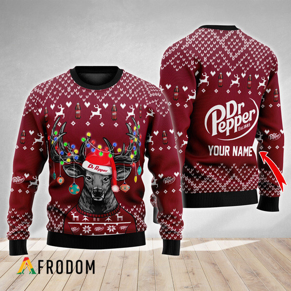 Personalized Reindeer Dr Pepper Christmas Ugly Sweater