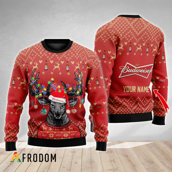 Personalized Reindeer Budweiser Christmas Ugly Sweater