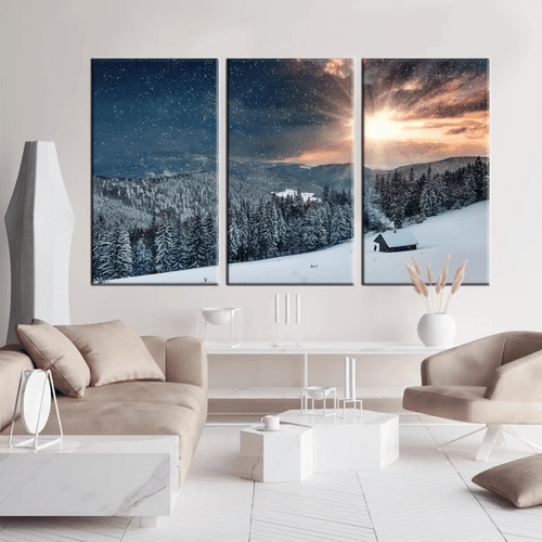 Winter Canvas, Sunset Wall Art, Winter Landspace Canvas, Forest Scnery, Nature View, Winter Wall Art, Sunrise Canvas Art, Mountain Canvas,