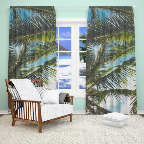 Palm Trees Window Curtain, Palm Tree Print, Beach Decor, Ocean Art, Sheer, Beach Home Decor, Black Out Fabric, Single or Double Panel
