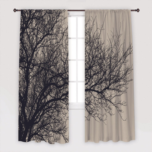Trees Printed Curtain / Drapes For Living Room Dining Room Bed Room With 2 Panel Set - Multiple Sized Branches Winter Nature Beige Black Ill
