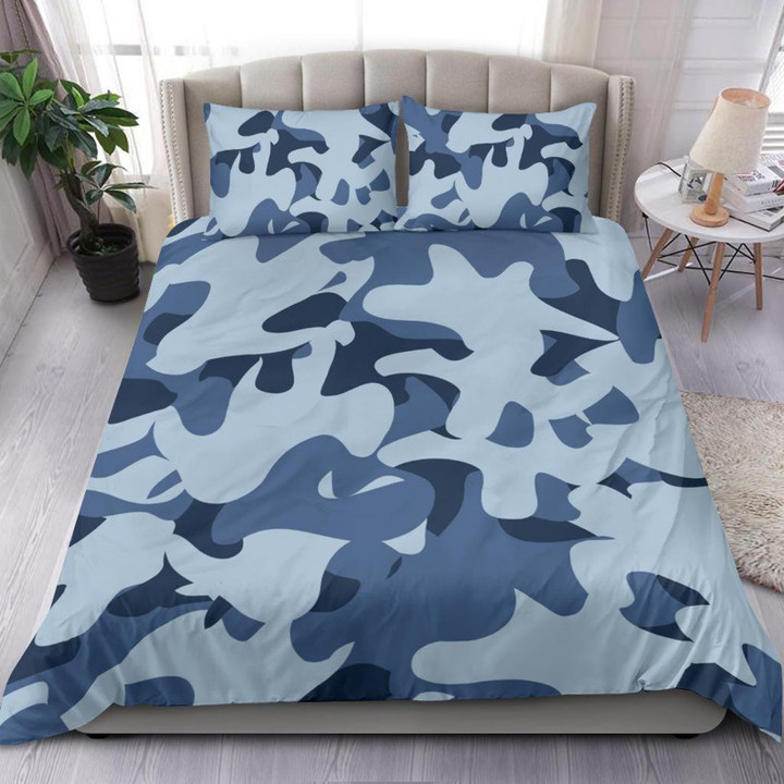 Blue Camouflage Duvet Cover and pillow Covers - Blue Camo Bedding Set - Blue Camo Bed Cover