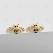Honeybee Stud Earrings for Women Small Gold Color Cubic Zirconia Crystal Cute Bee Earring Brincos Jewelry