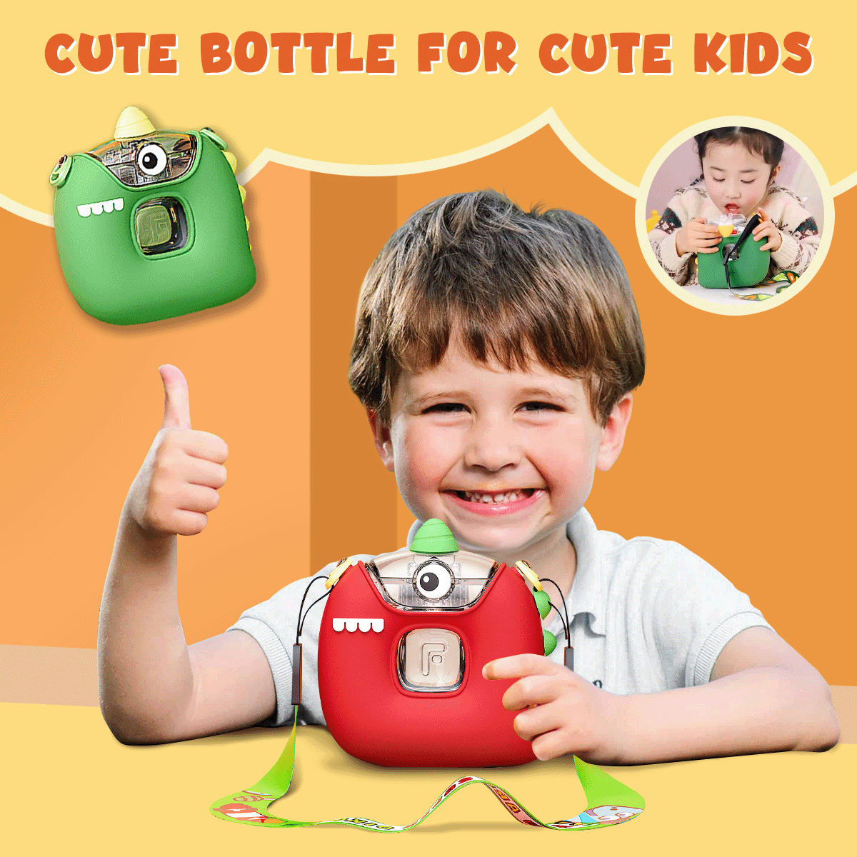 Creative Cute Animals Shape Kids Water Bottle With Straw