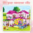 Summer Holiday Villa Castle Building Blocks DIY Sets for Girls