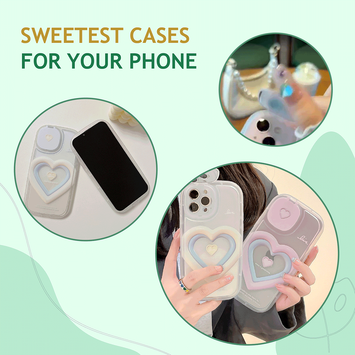 Sweet Love Heart Phone Case with Mirror