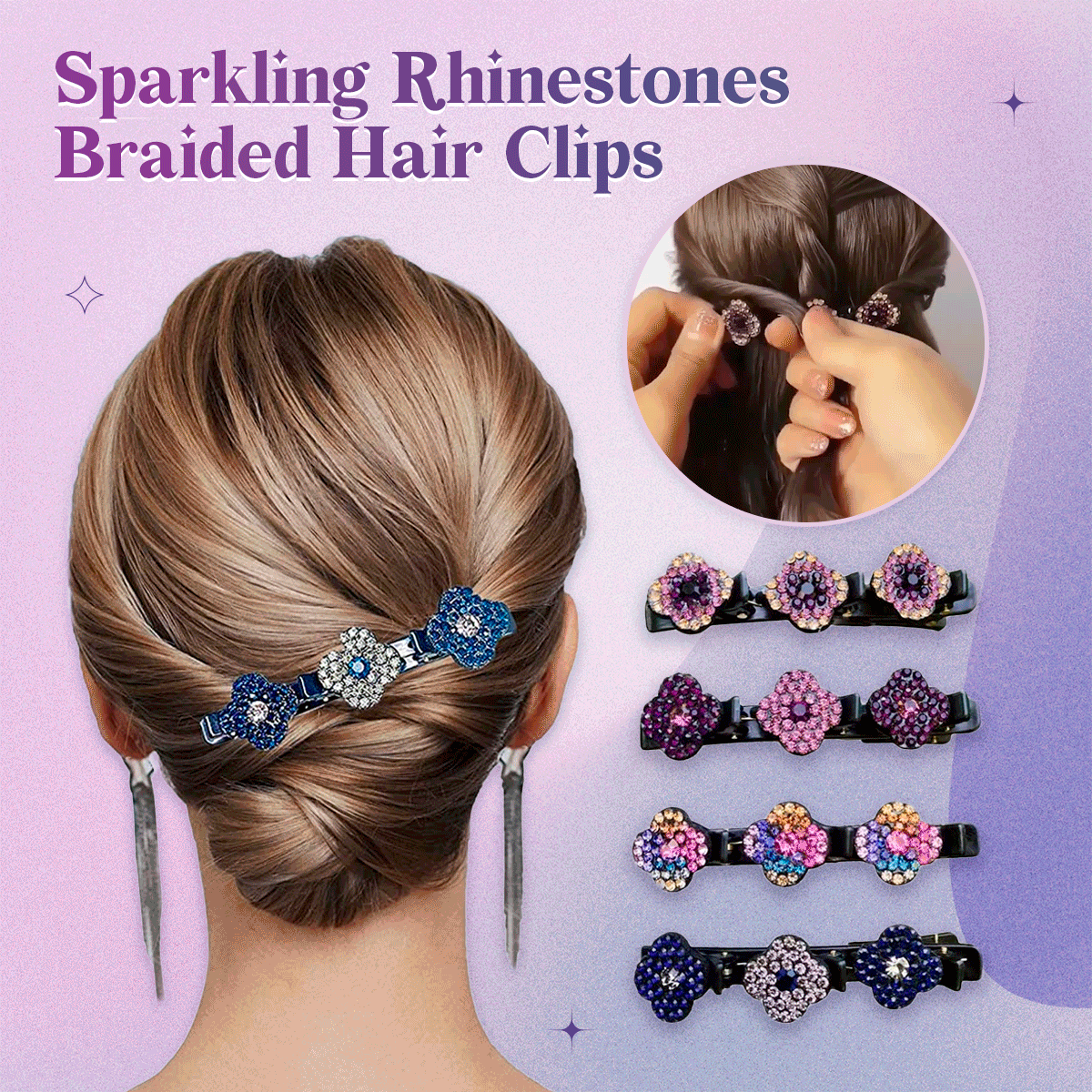 Sparkling Rhinestones Braided Hair Clips