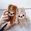 Cute Sloth Furry Plush Warm Phone Case For iPhone 14 13 Pro 12 mini 11 Pro Max X XS XR 7 8 Plus SE 2 13 12 Soft Case Cover