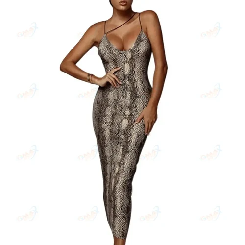 Women's Leopard Snake Print Dress Fashion Ladies Long Maxi Dress Party Bodycon Occasion Dresses Evening Sundress
