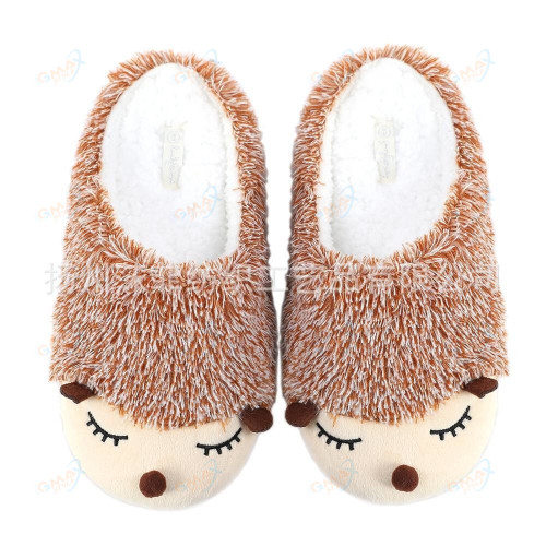 Lovely brown hedgehog slippers home indoor slippers cartoon plush animal slippers