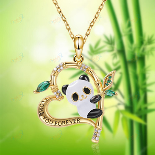 Cute Panda Heart Bamboo Pendant Necklace