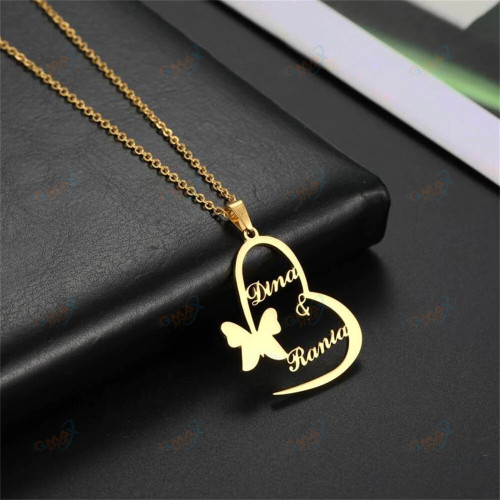 Butterfly Double Name Necklace Lady Butterfly Necklace Jewelry