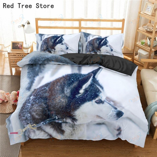 3D Huskie Dog Bedding Set Cute Animal Print Duvet Cover Queen King Size 2/3pcs Polyester Comforter Covers Home Textile Quilt