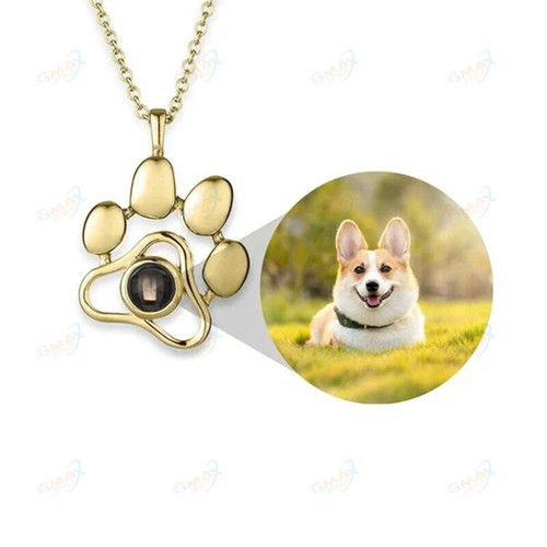 Simple Paw Shaped Photo Custom Projection Necklace with Your Pet Family Memory Gift Dog Projection Necklace Family Memory Gift