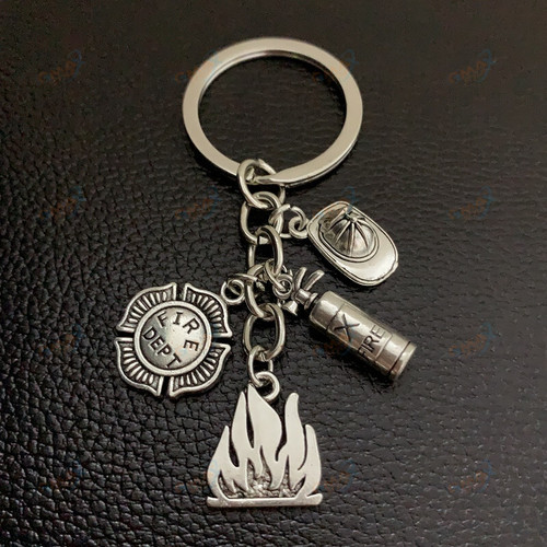 New Fire Extinguisher and Flame Keychain