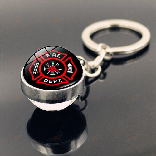New Firefighter Accessories Keychain Fire Extinguisher And Flame Glass Cabochon Pattern Pendant Key Ring Holder Souvenir Jewelry