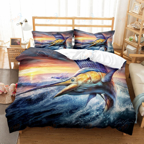 3D Fishing Ocean Fish Duvet Cover Double Queen Bedding Set 2/3pcs Quilt Cover With Zipper Closure King Size Comforter Cover