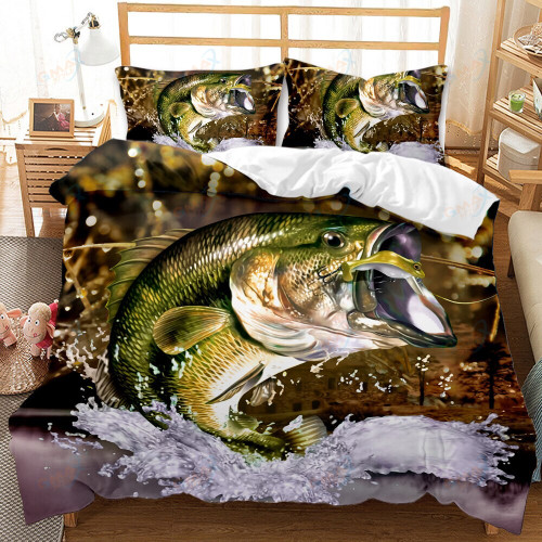 Big Pike Fishing Duvet Cover Set Hunting Bedding Fly Fishing Comforter Cover Queen King Full Polyester Quilt Cover Teens Adults