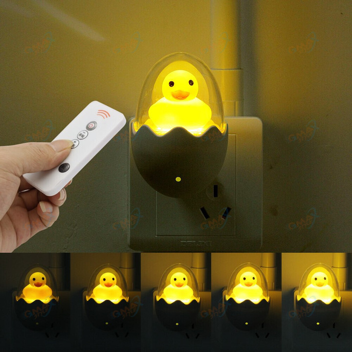 Cute Yellow Duck LED Night Light Sensor Control Dimmable Lamp Remote Control EU Plug 220V for Home Bedroom Children Kids Gift