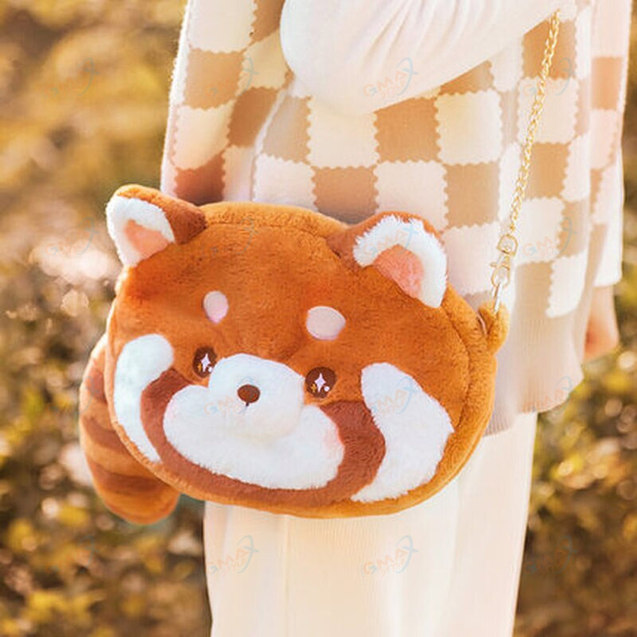 Cute Red Panda Doll Red Panda Bags Keyring Stuffed Plush Animals Toy Kawaii Plushie Pillow Shoulder Bag Birthday Gifts for Girls